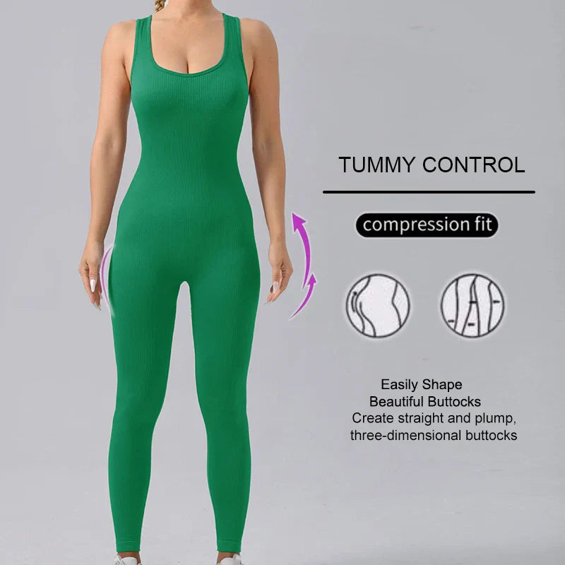 Seamless High Stretch Yoga Jumpsuit for Women Lightweight Breathable Fitness Activewear with Contouring Design and Moisture Wicking Fabric