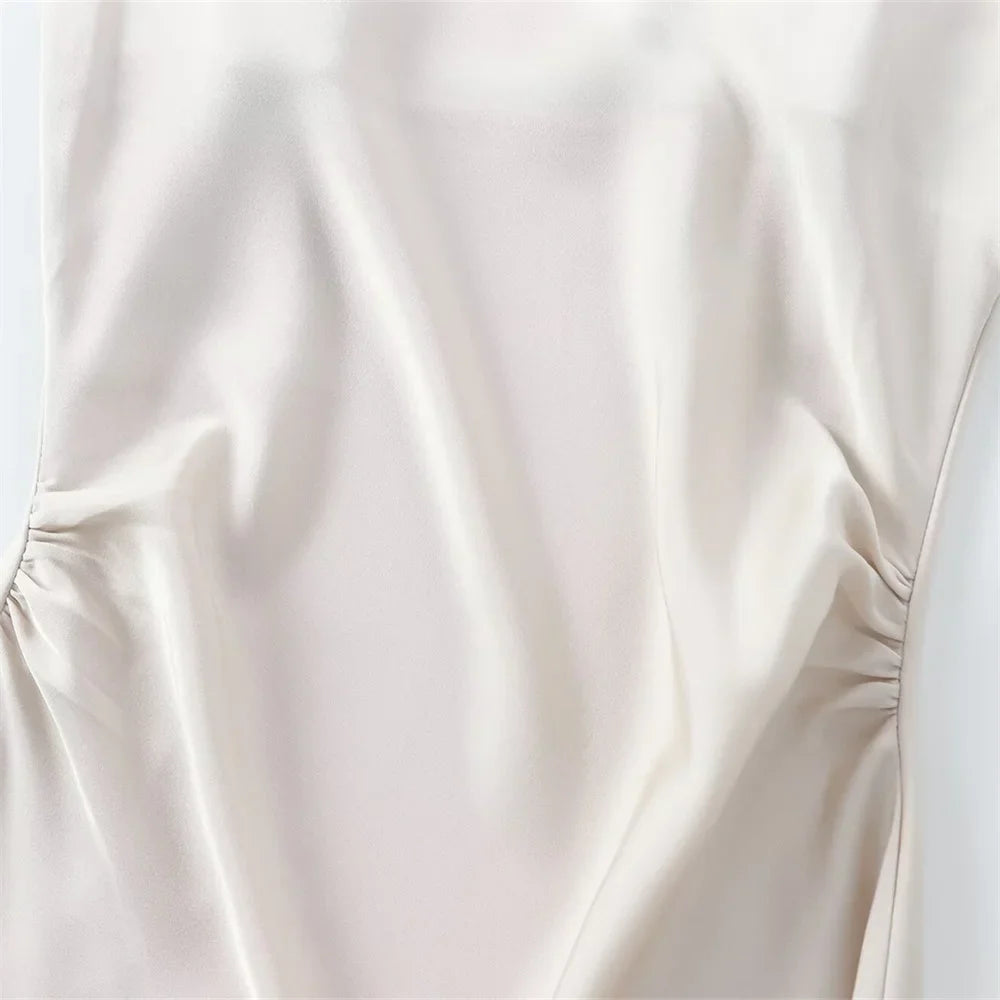 Silk Sleeveless Midi Dress Slim Fit For Office Wear