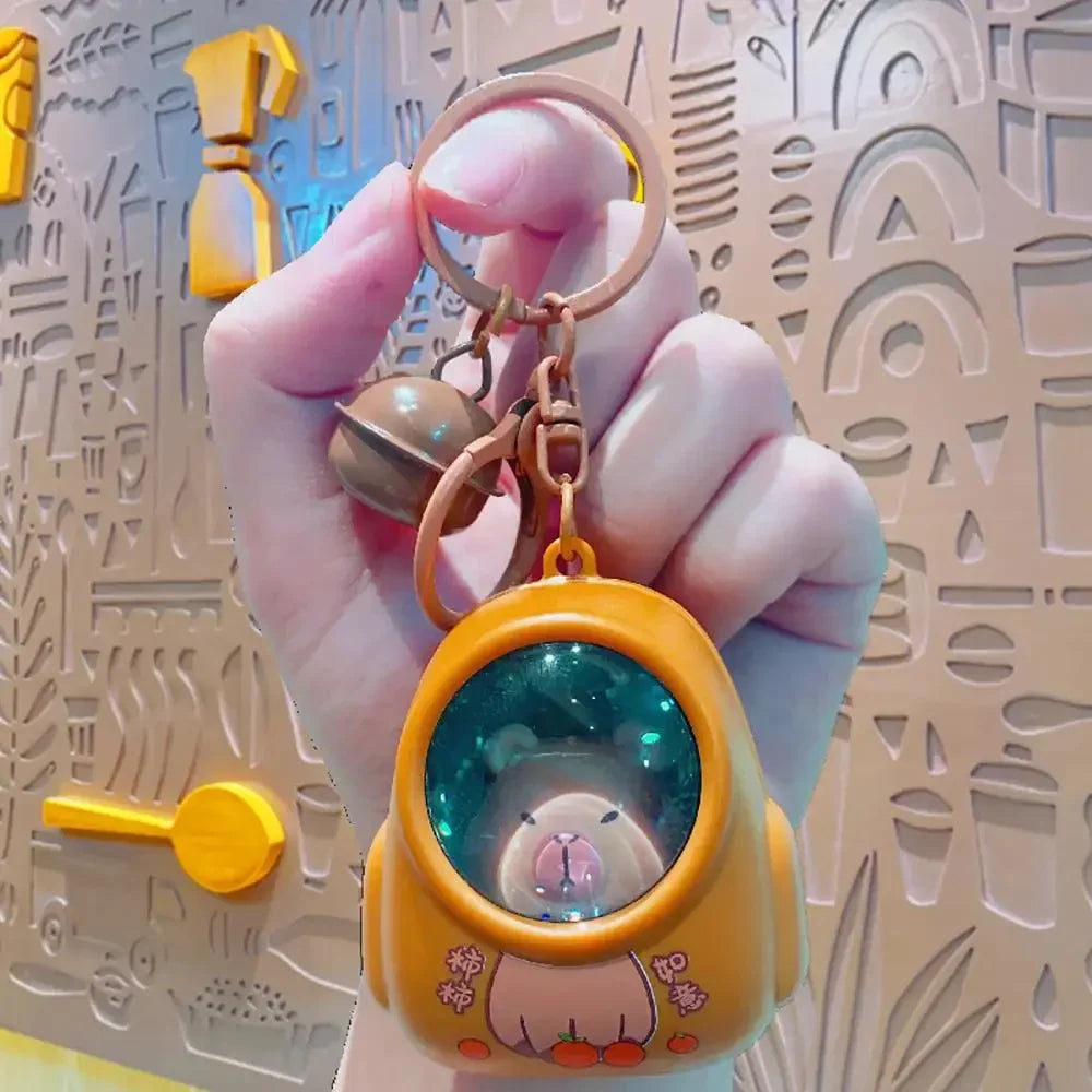 Cute Cartoon Luminous Capybara Keychain Space Capsule Keyring for Schoolbags and Gifts