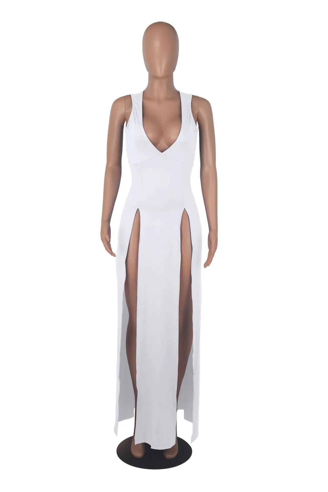 Backless V Neck Sleeveless Maxi Dress With Slit For Party