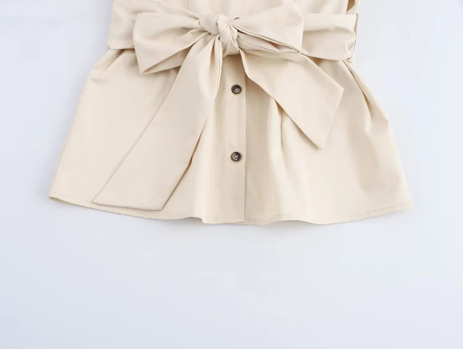 Versatile Women's Slim Fit Short Sleeve Lapel Shirt with Decorative Belt Strap and Curling Detail