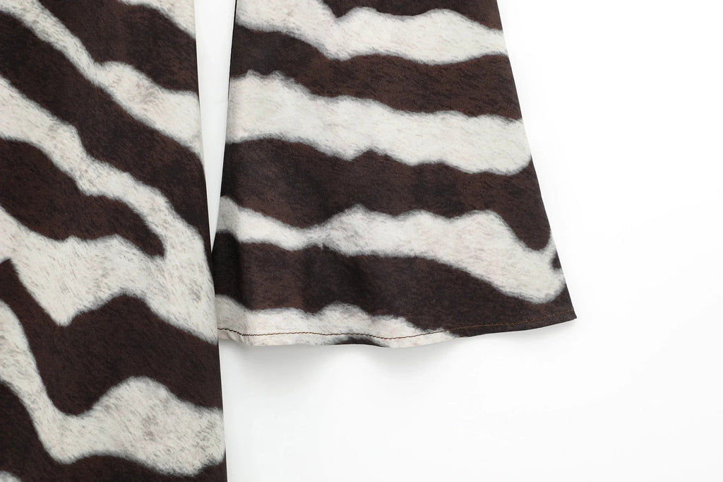 Zebra Print Long Sleeve Summer Dress For Women Chic