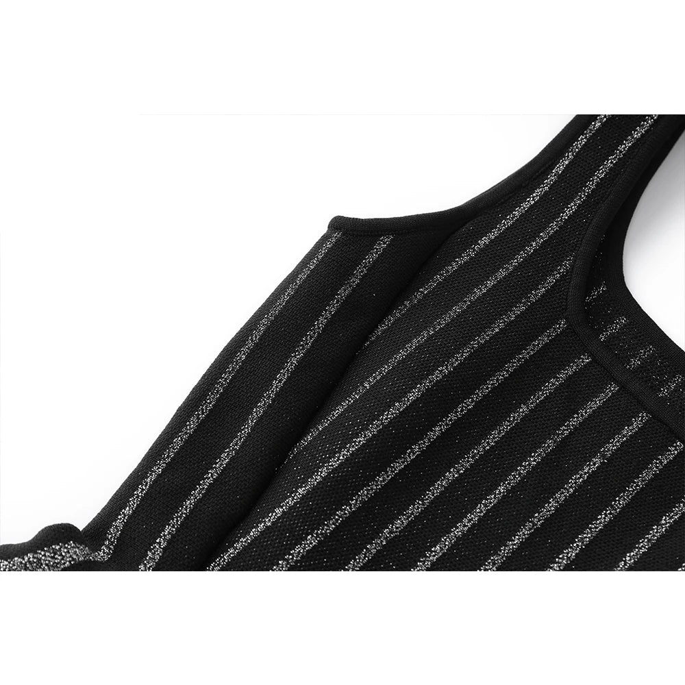 Silver Silk Waist Slimming Strap Dress Knit Short Skirt