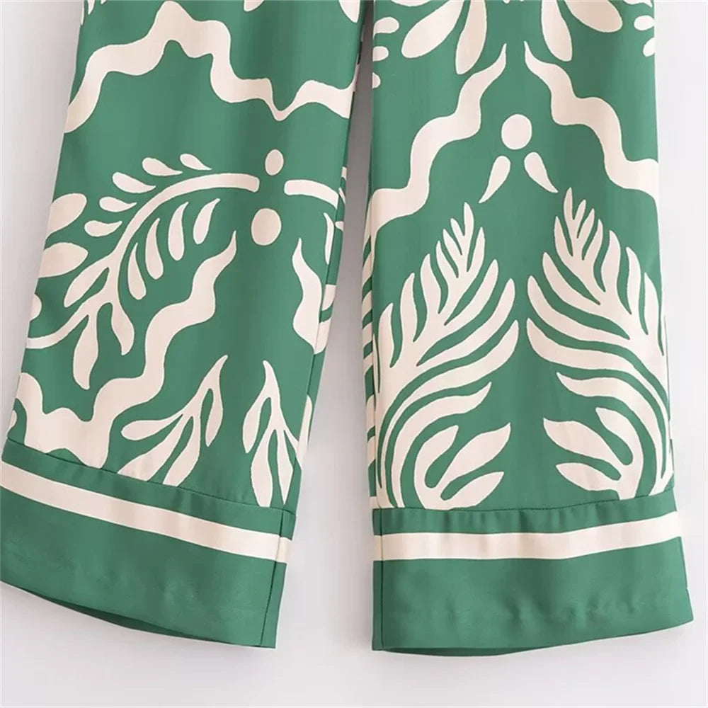 Casual Fashion Printed Collar Long Sleeve Shirt and Drawstring Pants Set for Women