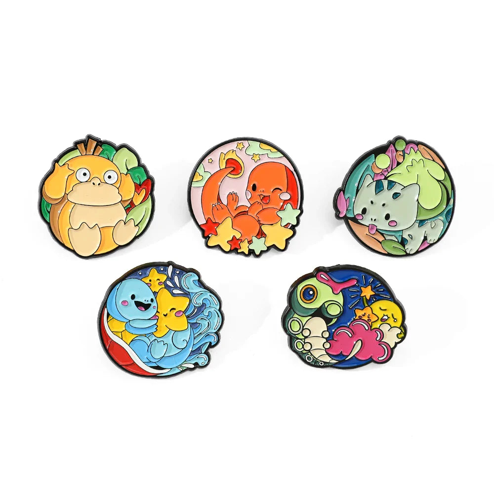 5 Pieces Cartoon Pokémon Charmander Metal Brooch Set Cute Enamel Lapel Pins for Backpack and Clothing Jewelry Accessories