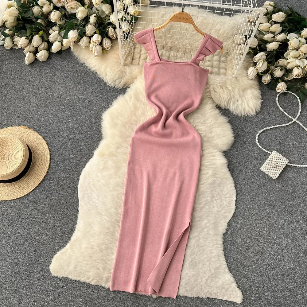Sleeveless Wrap Midi Dress Hollow Split For Summer Beach