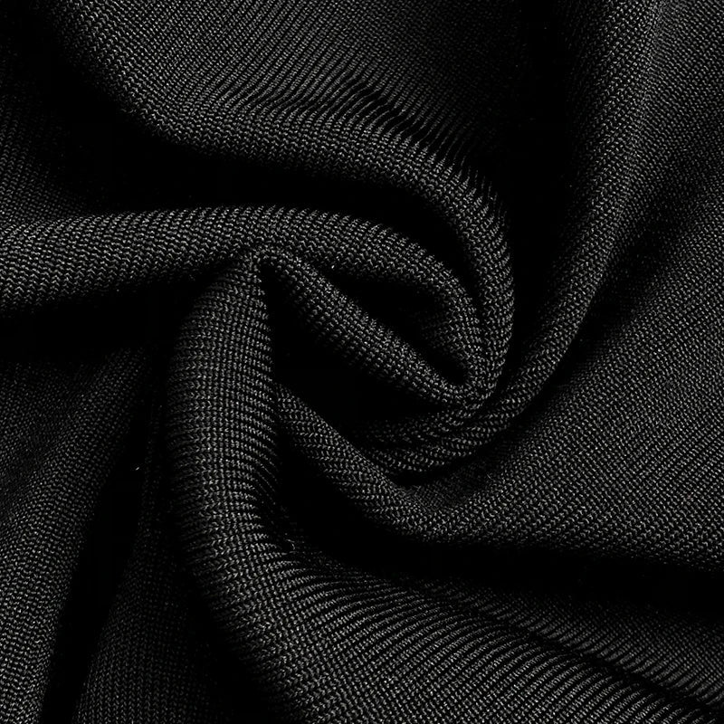 Black Mesh Bandage Dress for Women Long Sleeve Bodycon