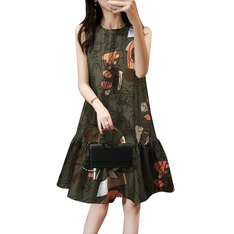 Bohemian Sundress Sleeveless Knee Length With Ruffles