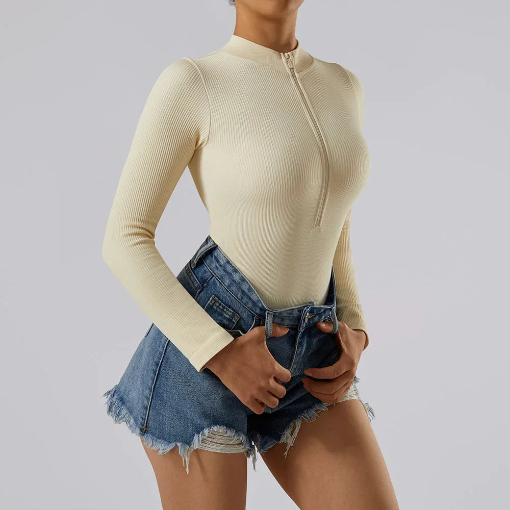 Bodycon Slim Fit Zipper Jumpsuit for Women Casual Brown Fitness Romper Streetwear Playsuit Overall