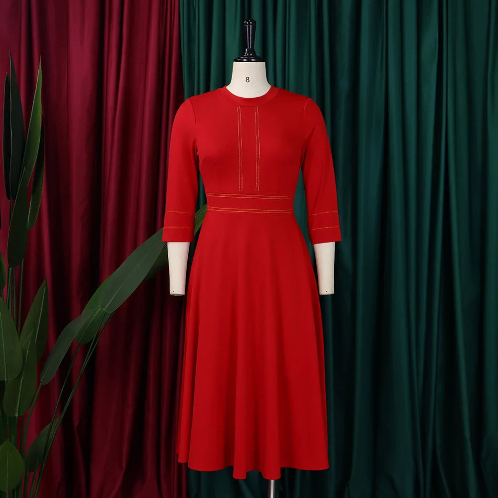 Elegant Party Dress For Women O Neck Pleated A Line Midi