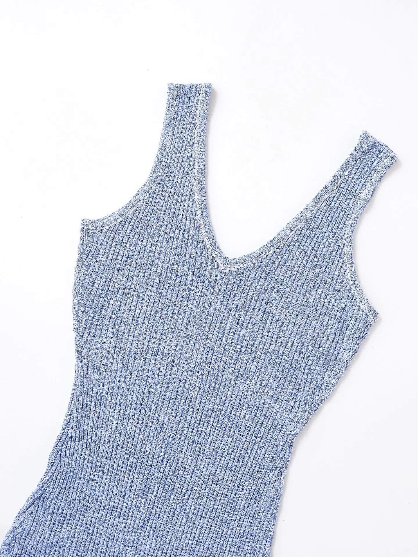 Sleeveless V Neck Knitted Dress With Suspender Straps