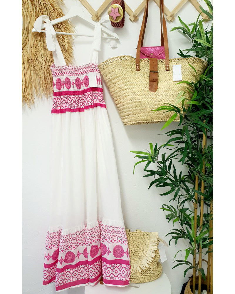 Bohemian Lace Up Maxi Dress Print for Beach Resort Wear