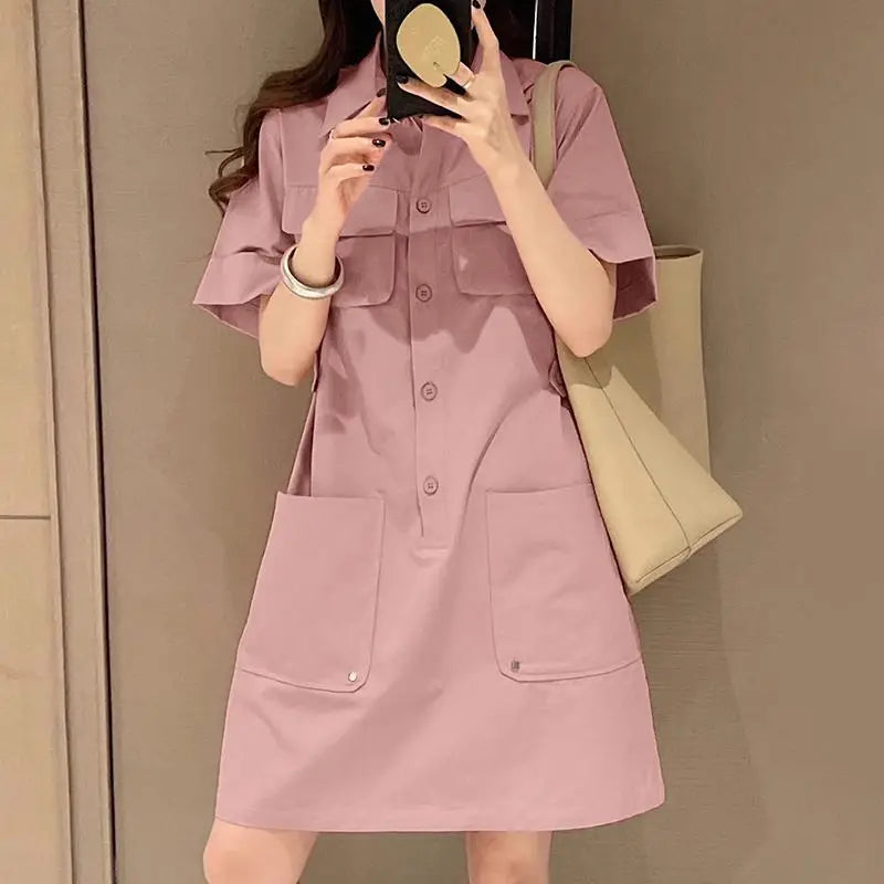 Korean Style Cargo Sundress With Pockets Knee Length