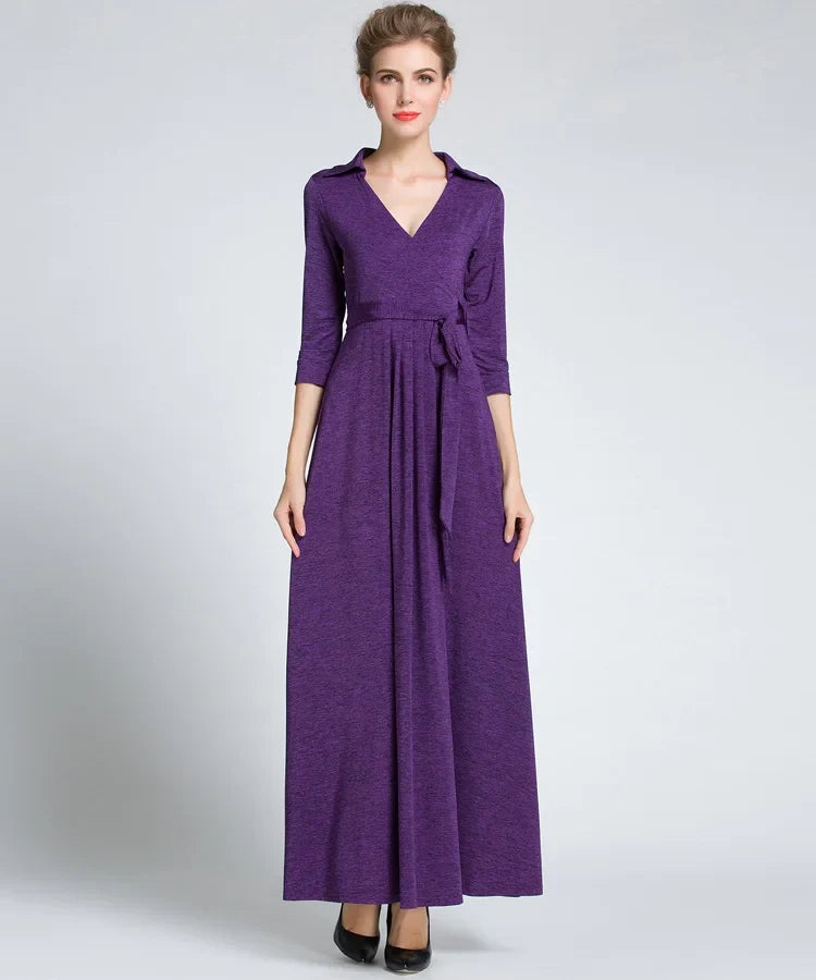 Soft Stretch Wrap Dress With Belt Long Vacation Style