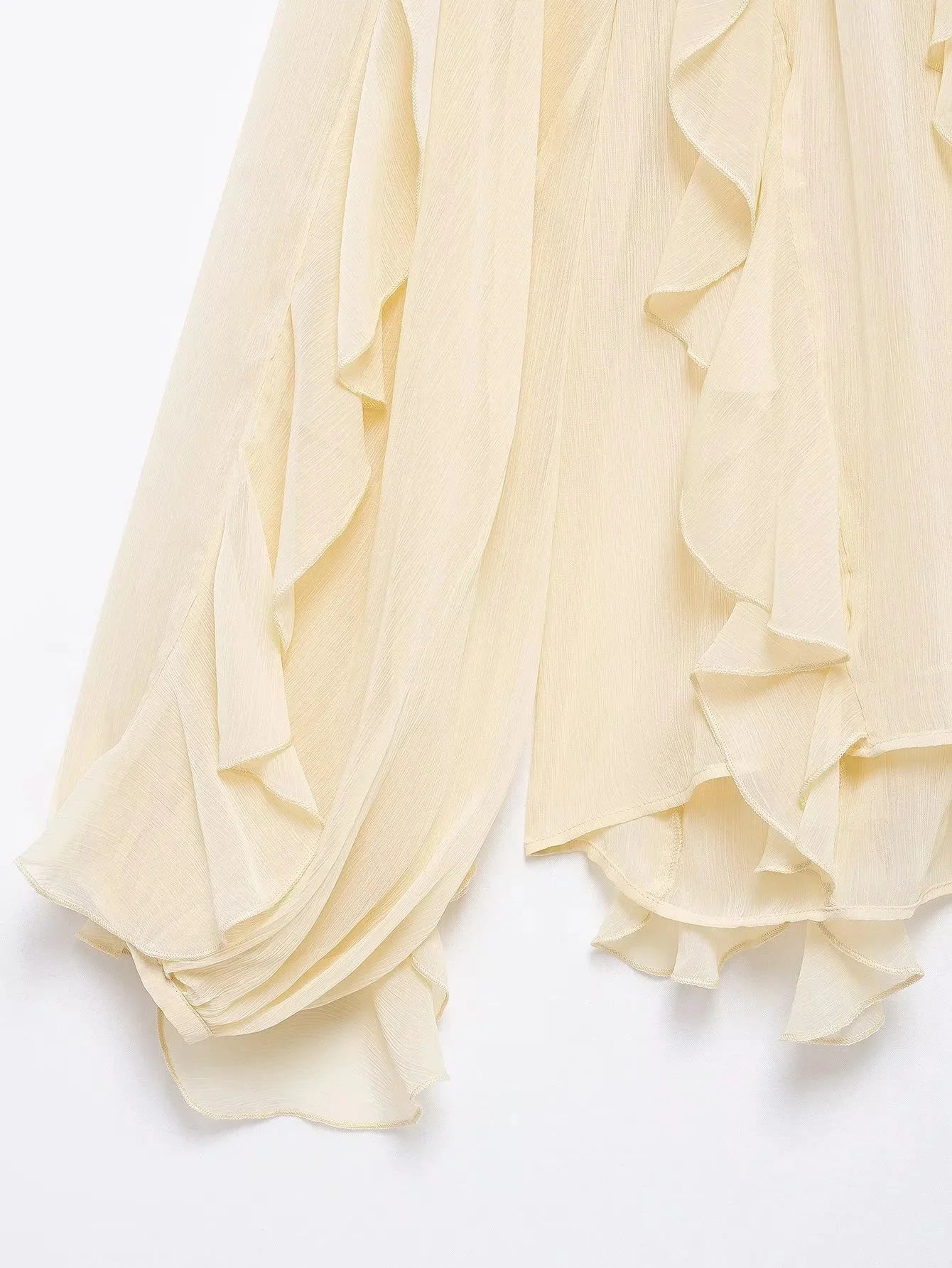 Burgundy Mesh Ruffle Blouse for Women Long Sleeve Sheer Loose Fit Elegant Party Top