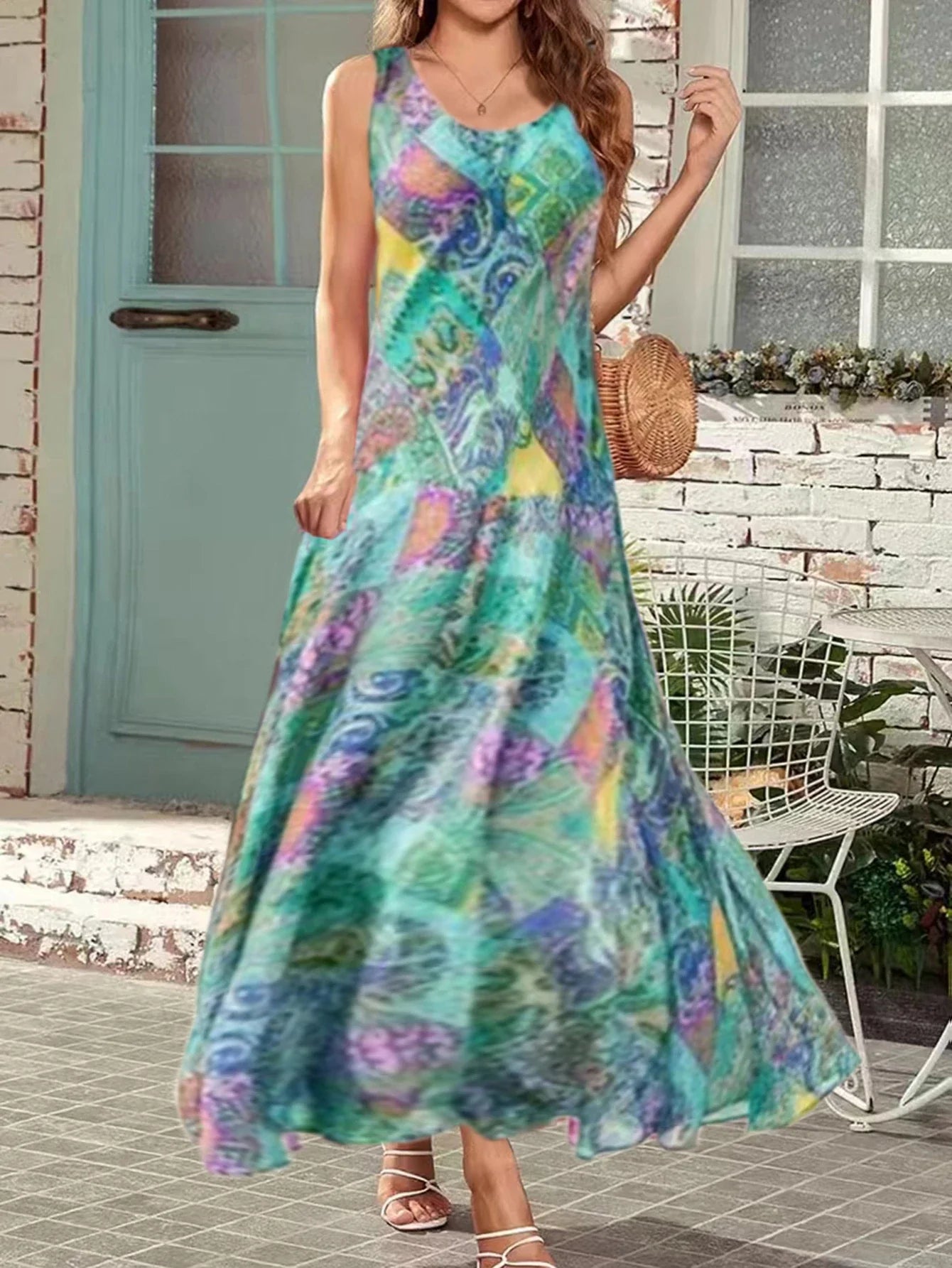 Boho Beach Dress With Print Tank Top For Summer Holiday