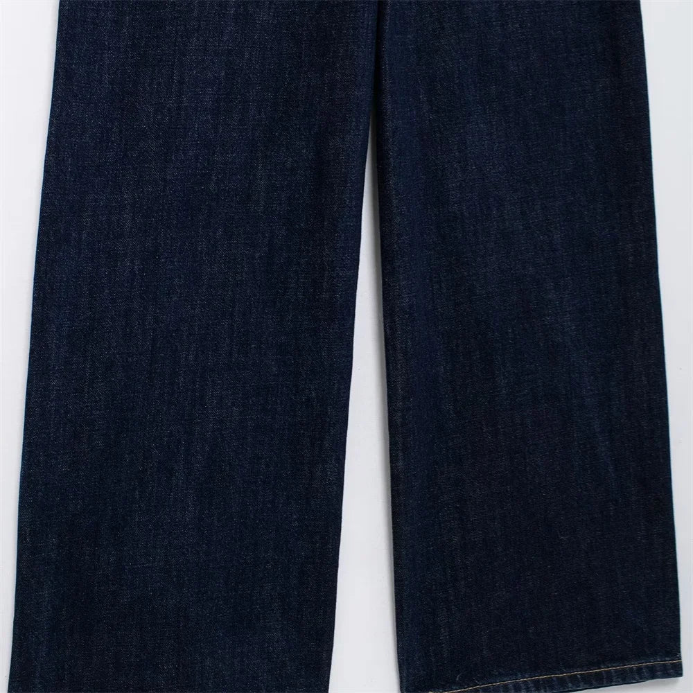 Loose Fitting Waist Belt Cotton Denim Long Jumpsuit for Women Comfortable Autumn and Winter Fashion