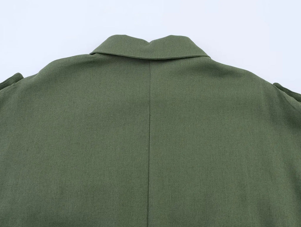 Women's Blended Lace-Up Lapel Shirt Short-Sleeve Single-Breasted Waist Pocket Casual Chic Top for Spring and Summer