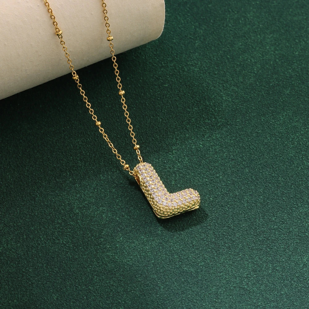 Luxury Zircon Crystal Initial Necklace for Women Stainless Steel Choker Chain Jewelry