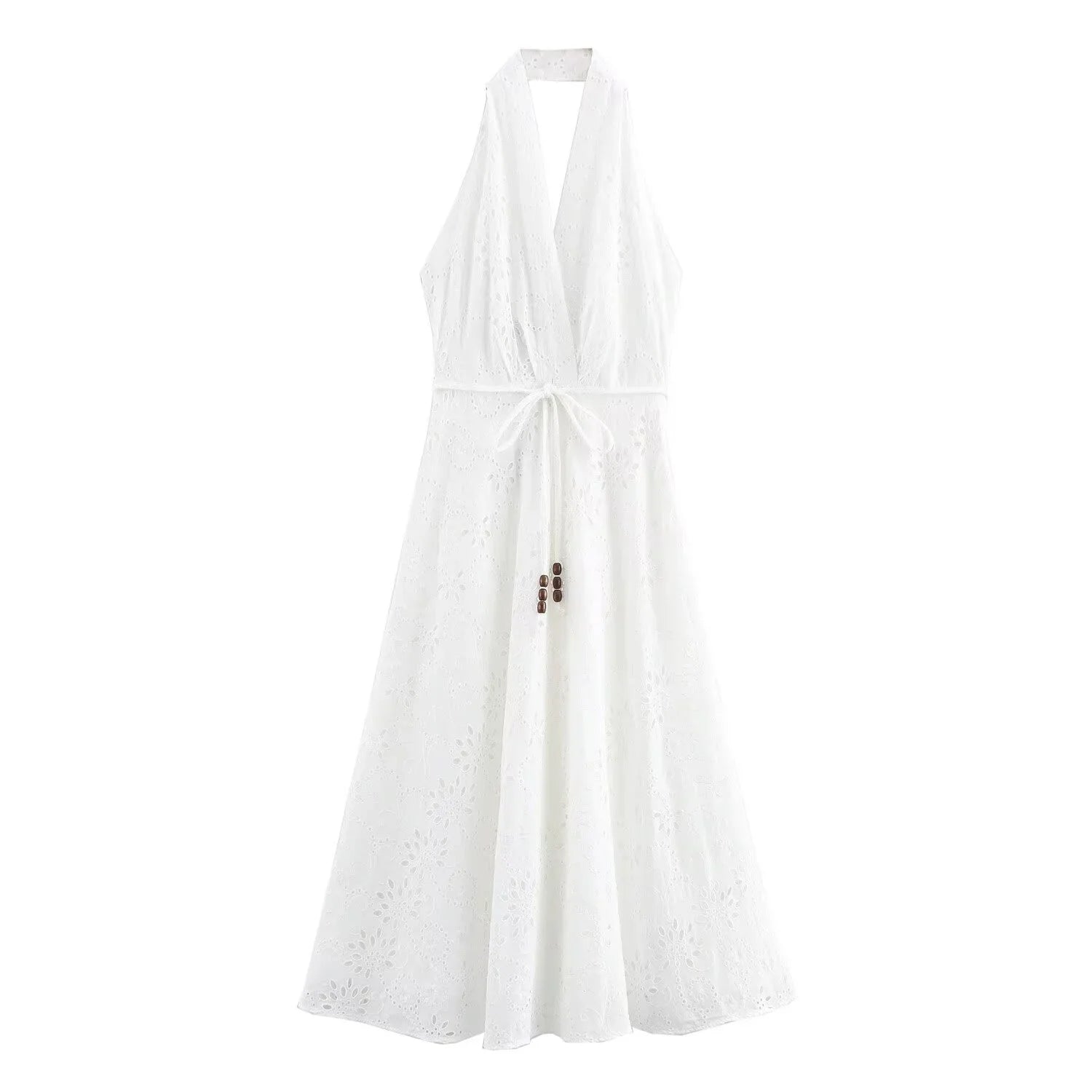 Autumn Embroidered Casual Dress with Halter Neck for Women