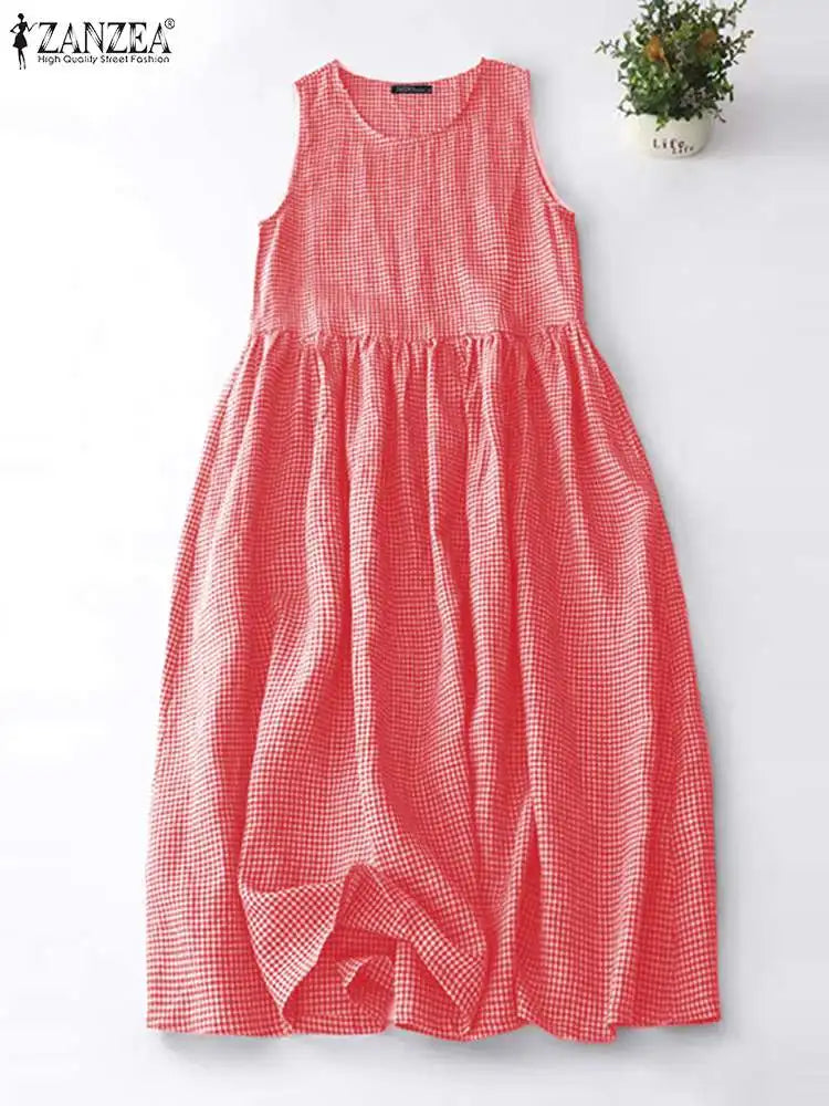 Checkered Sundress Sleeveless Long Casual Summer Tank Dress