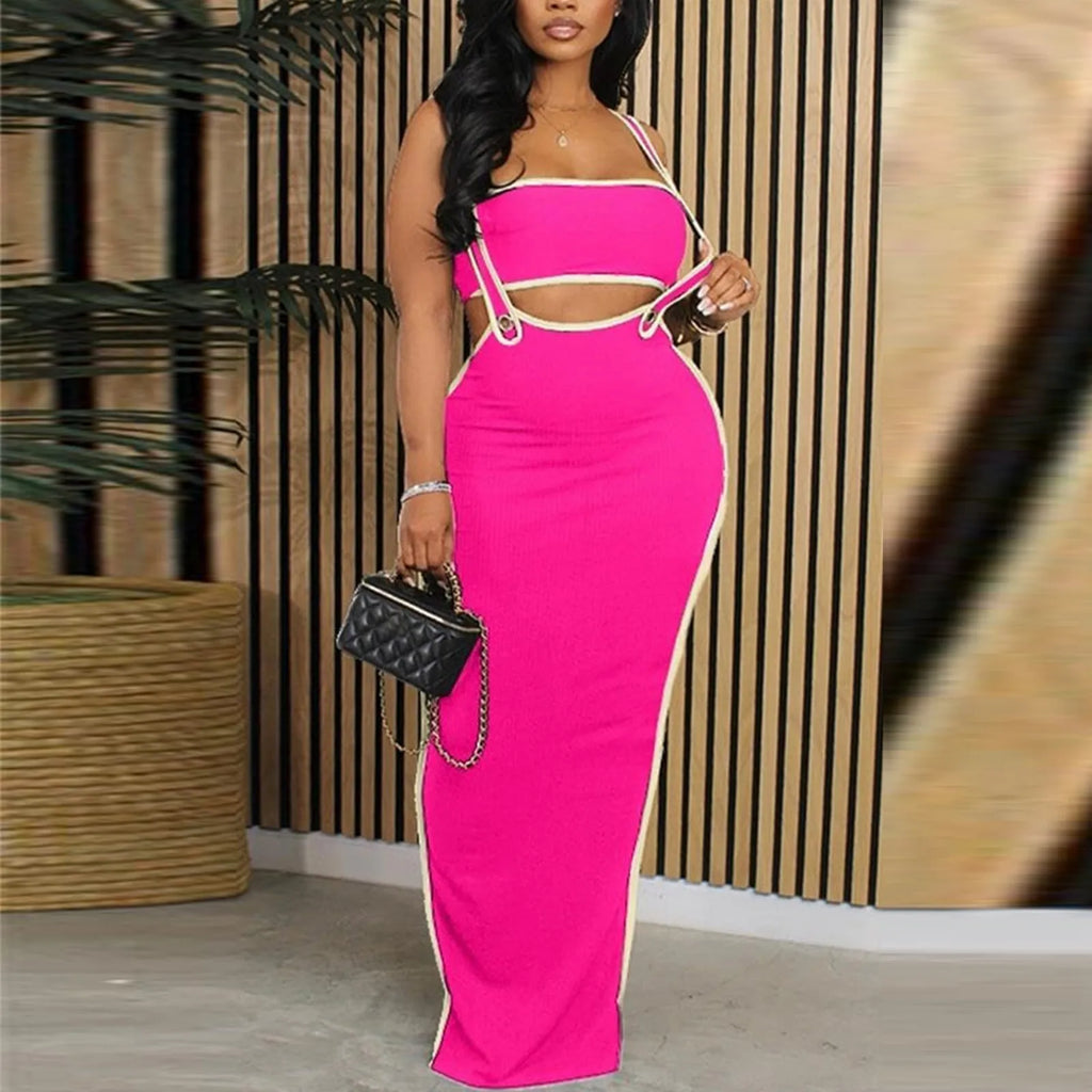 Two Piece Bodycon Crop Top Maxi Skirt Set For Women