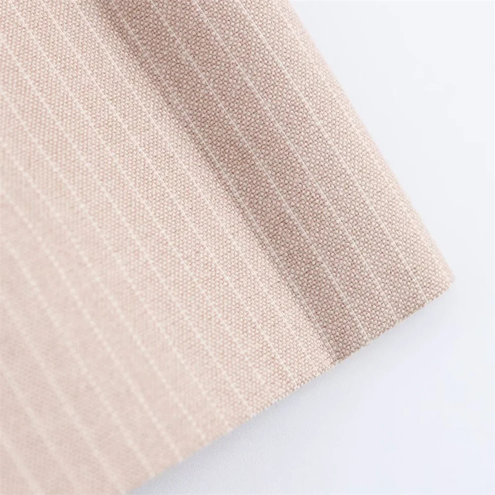 Striped Strapless Mini Dress With Folded Hem And Button