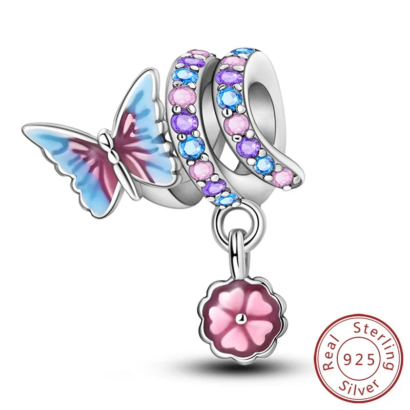 Glowing Luminous Firefly Butterfly Pendant Charm Beads in 925 Sterling Silver for Bracelet Jewelry