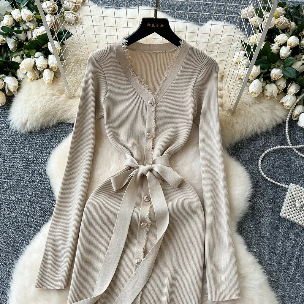 Womens Knit Dress Long Sleeve Sweater Casual Elegant