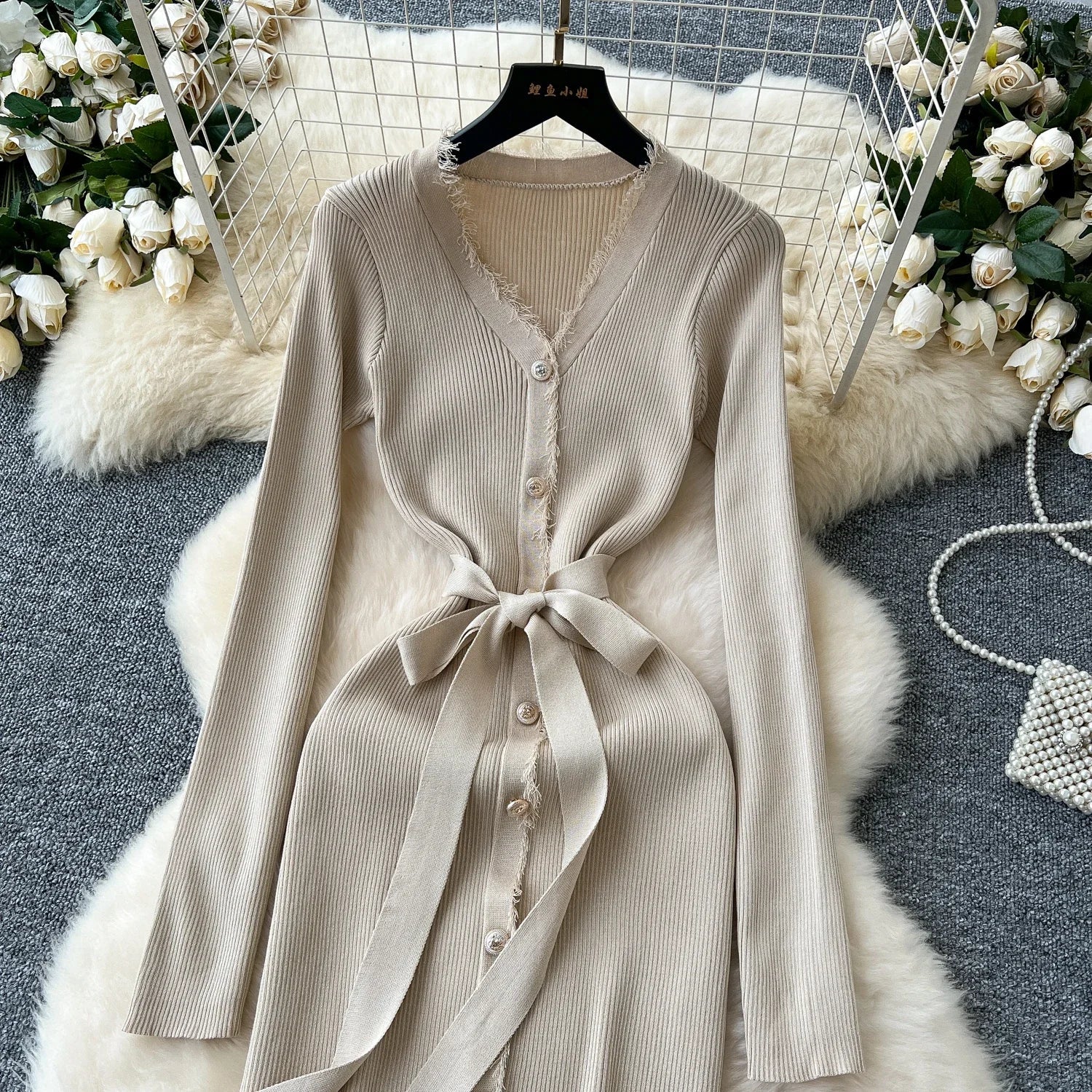 Womens Knit Dress Long Sleeve Sweater Casual Elegant