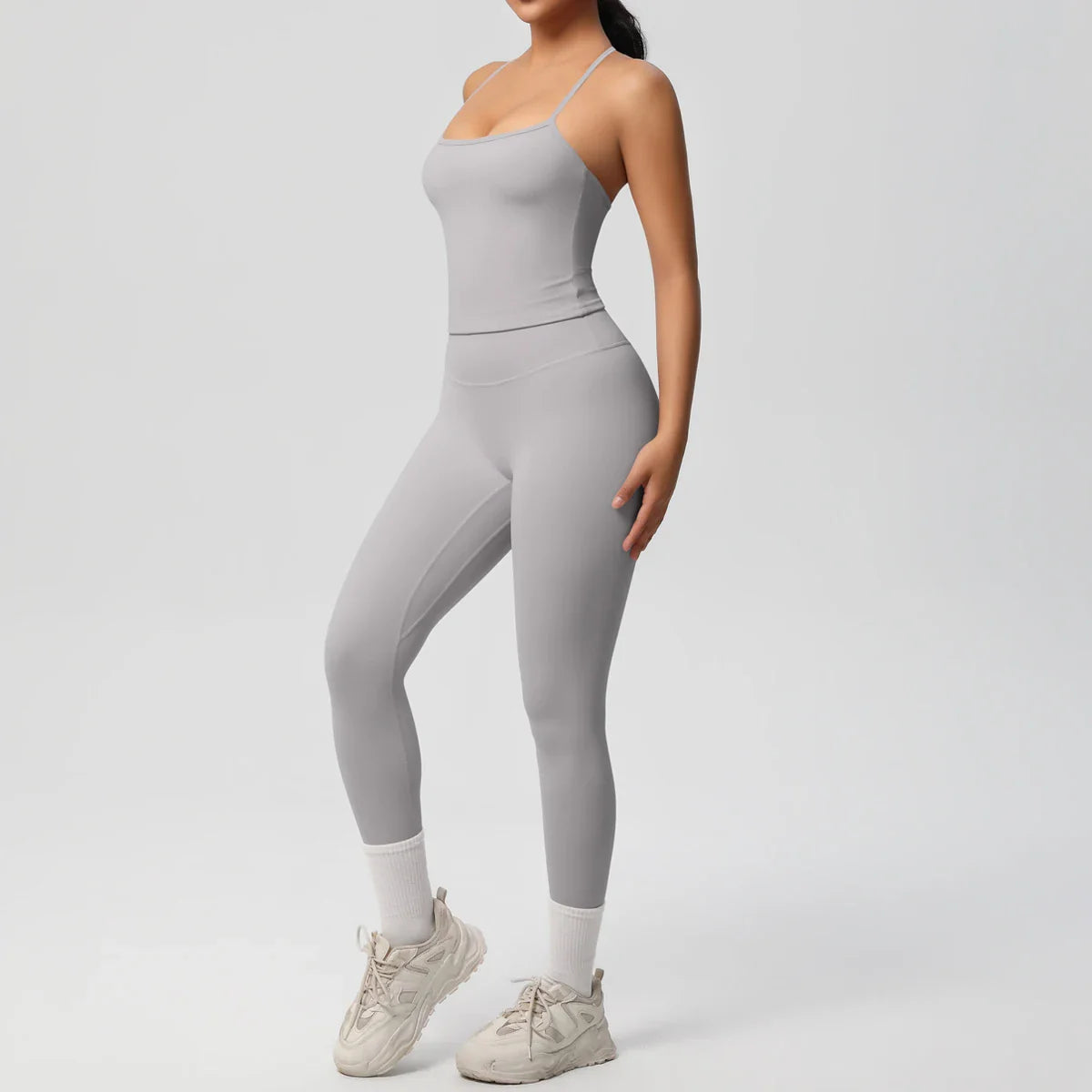 2PCS Nude Feeling Women's Yoga Set with Sports Bra and Leggings for Gym Fitness and Running