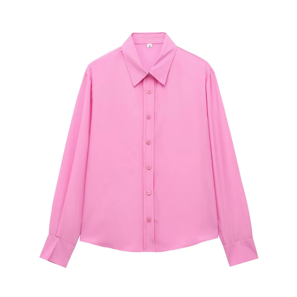 Fashionable Women Single Breasted Long Sleeve Shirt Button Up Blouse Casual Streetwear Top for Spring and Summer