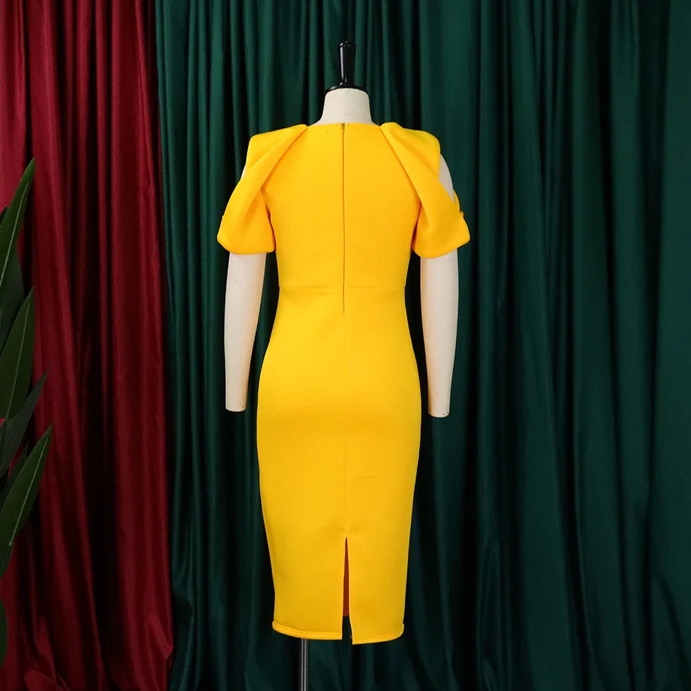 Elegant Cold Shoulder O Neck Dress For Women Mid Calf Party