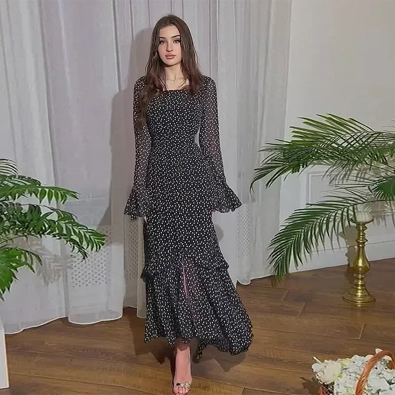 Ramadan Eid Kaftan Dress For Women Polka Dot Chiffon