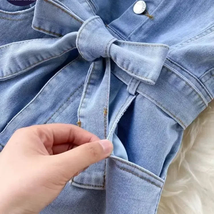 Denim Jumpsuit For Women Sleeveless Lace Up Slim Fit