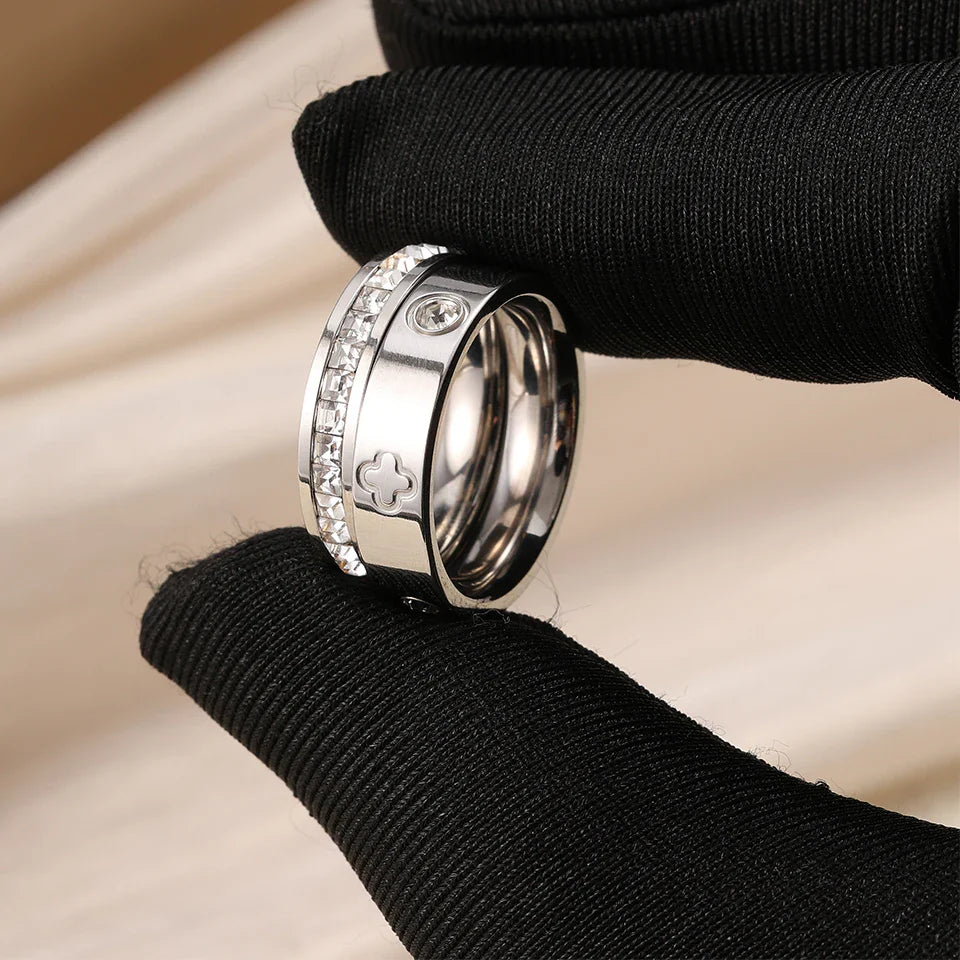 Classic Round Zircon Stainless Steel Engagement Ring for Women in Silver and Gold Color