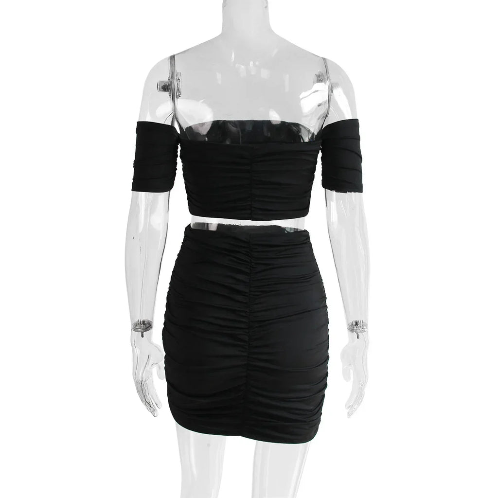 Fashionable Casual Women's Two-Piece Set with Short Sleeve Bodycon Skirt and Sexy Shoulder Cutouts Summer Outfit