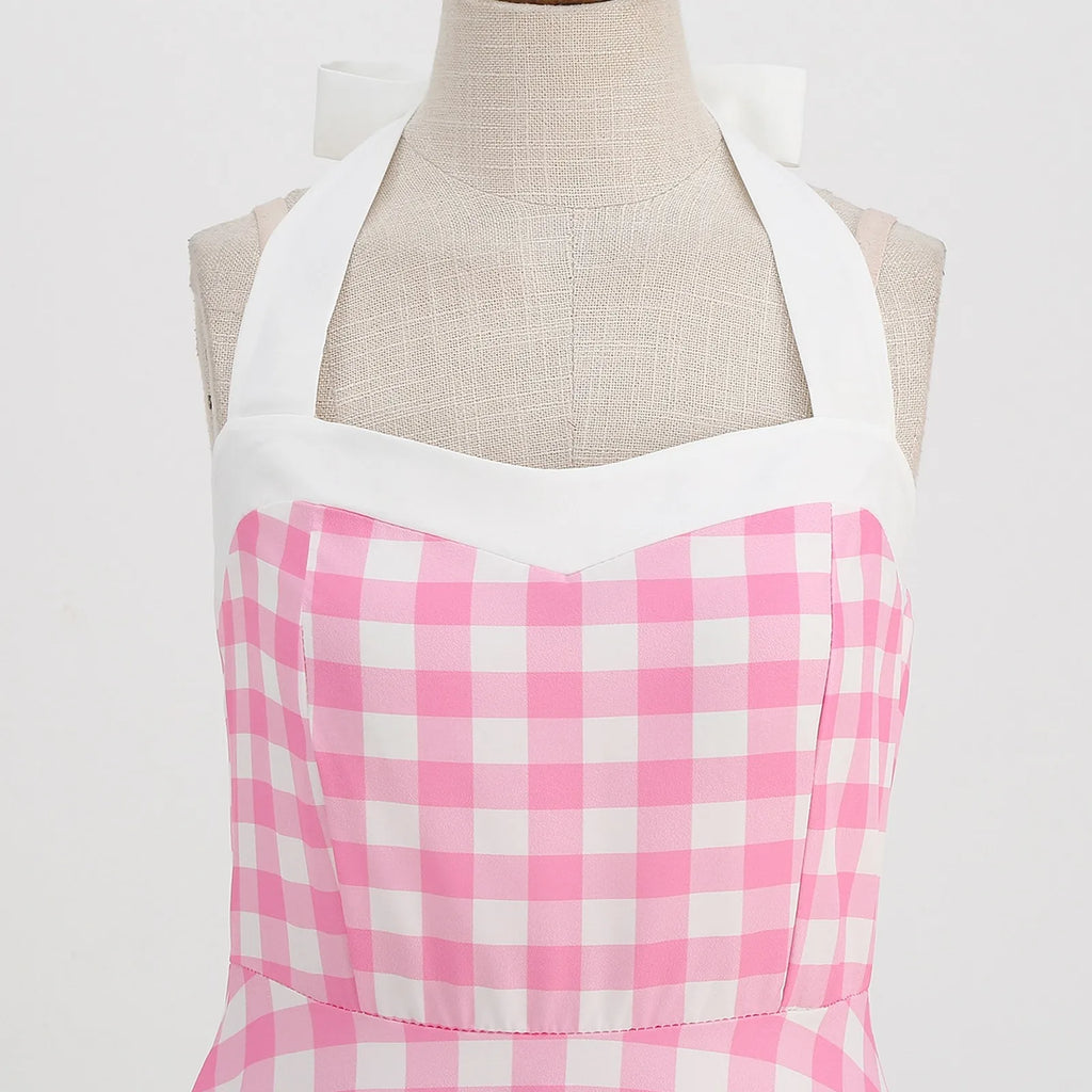 Ladies Vintage Polka Dot Backless Lace Up Swing Dress