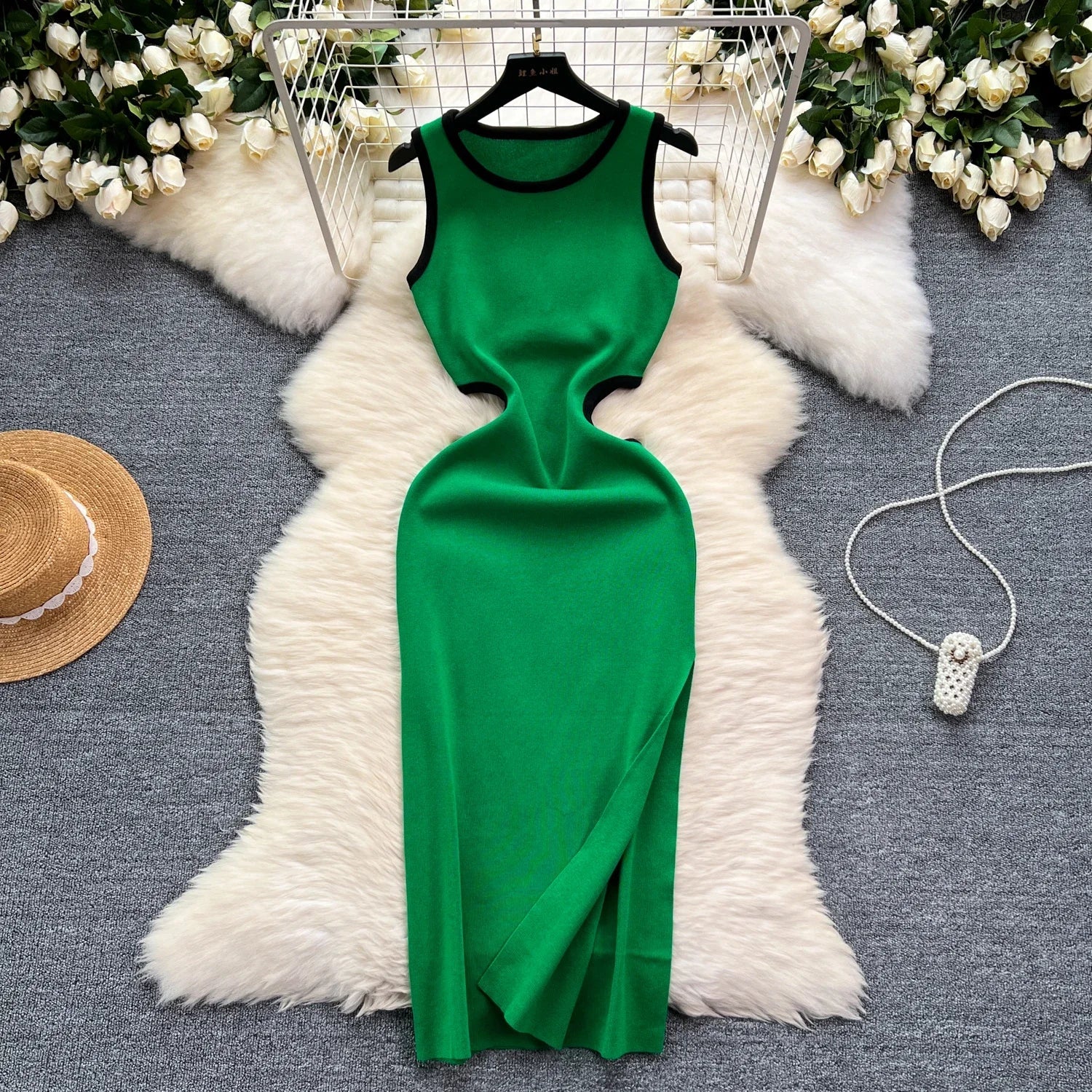 Sexy Cutout Waist Bodycon Dress Knitted Summer Sundress