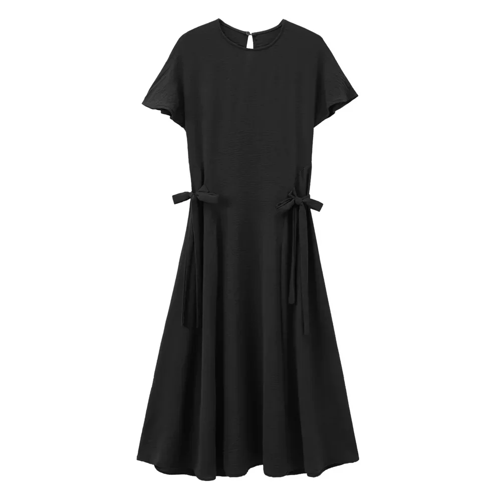 Slim Fit Short Sleeve Round Neck Midi Dress For Women