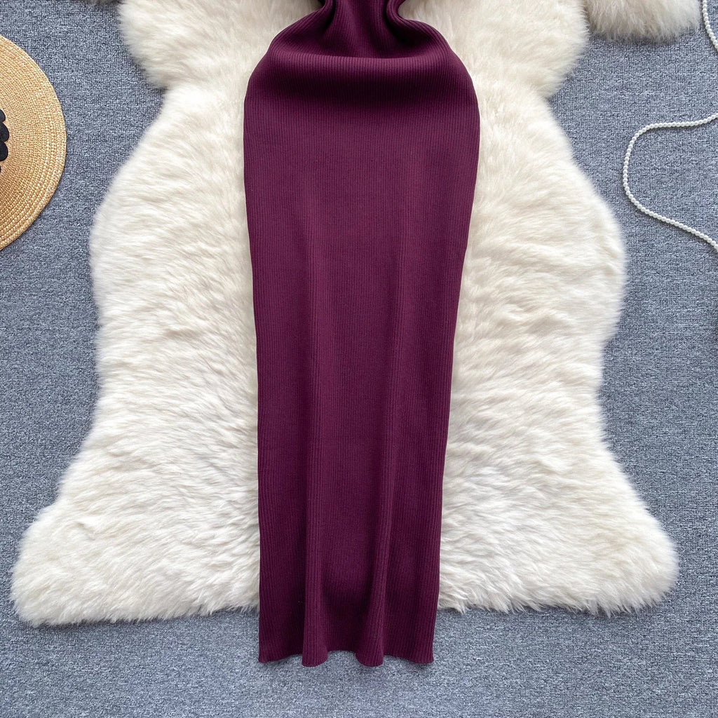 Wrap Dress Knitted Maxi With Pleated Detail And Bodycon Fit