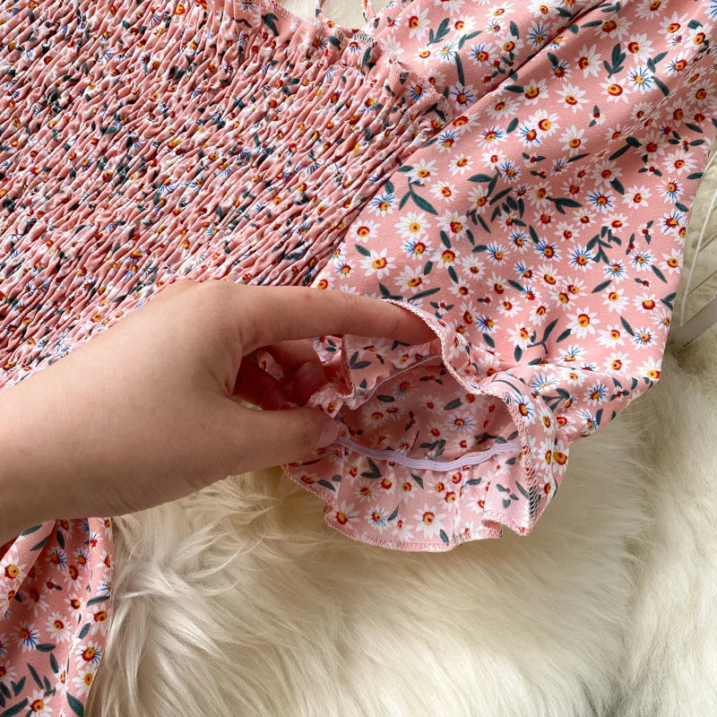 Floral Print Maxi Dress For Women Elastic Waist A Line