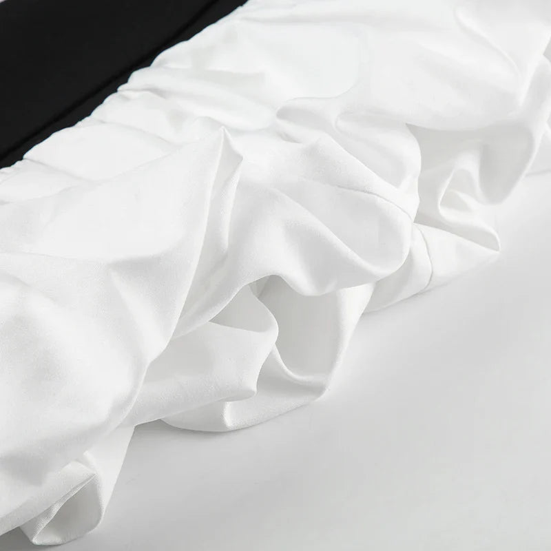 Slim Contrast Color Two-Piece Dress Set for Women Bandage Slash Neck Halter Top with Low-Waisted A-Line Skirt Elegant Sweet Casual Outfit