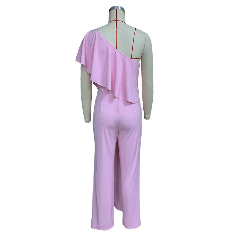 Sleeveless Slash Neck Women's Jumpsuit with Ruffle Details Casual Summer Romper Overalls for Nightclub Party Streetwear