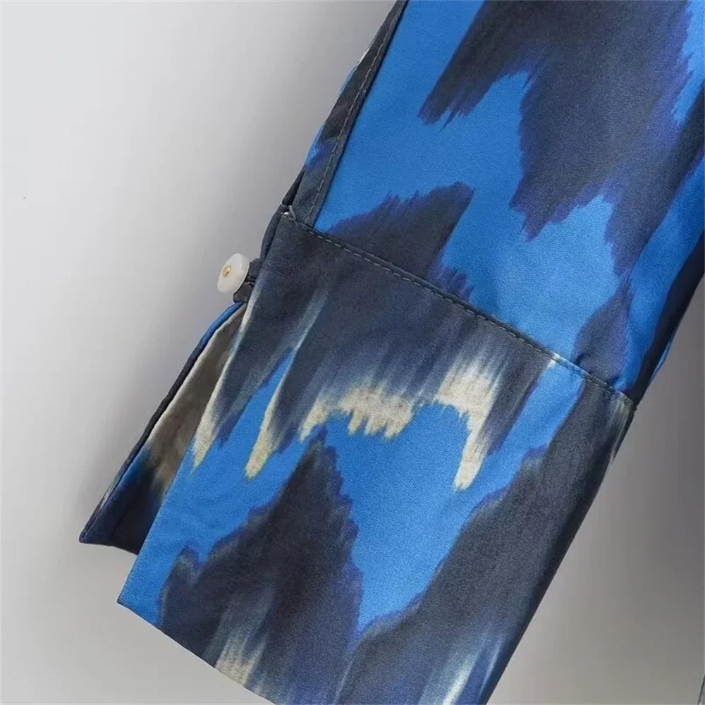 Women's Printed Shirt and Scarf Printed Pants Set for Spring and Summer Fashion