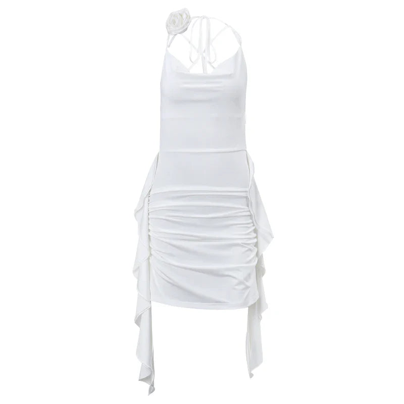 Ruffles Backless Mini Dress For Women Halter Sleeveless