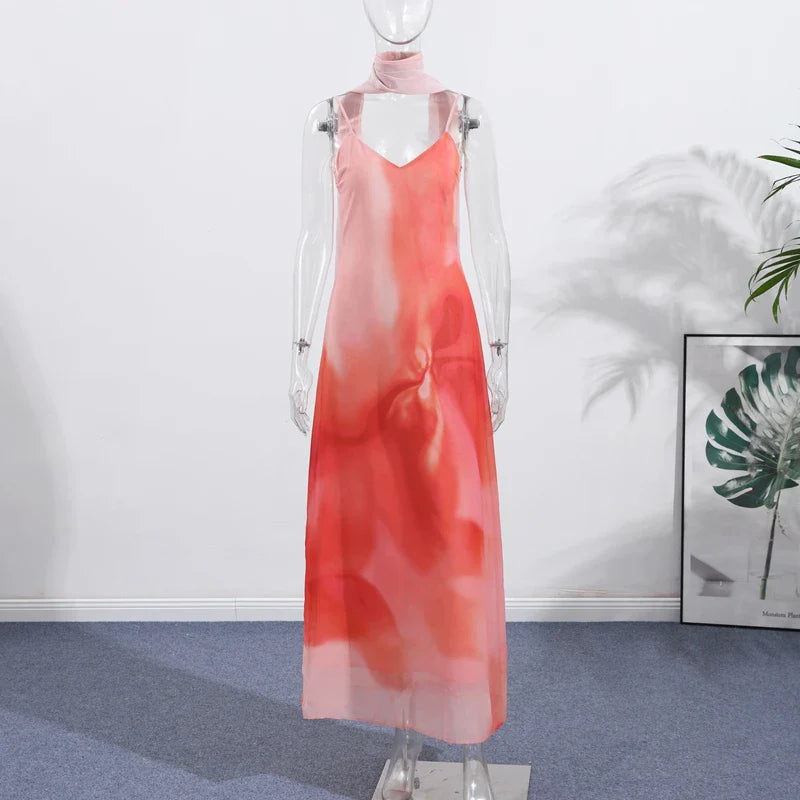 Backless Floral Halter Dress With Side Slit Beachwear