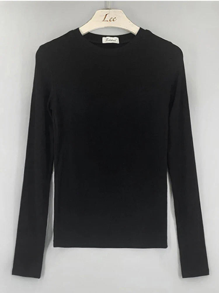 Korean Style Slim Fit Cotton Long Sleeve T Shirt for Women Soft Transparent Summer Tee