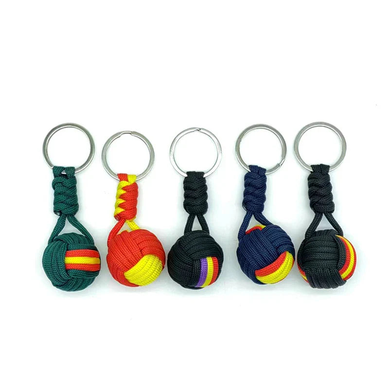 Military Parachute Woven Rope Keychain with Monkey Fist Design for Outdoor Survival and Accessories