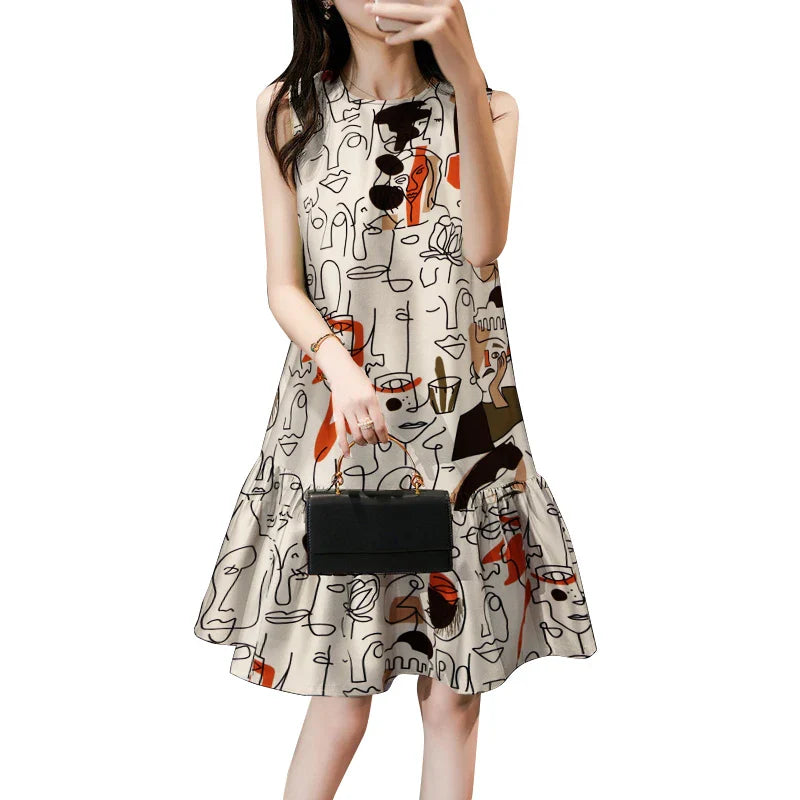 Bohemian Sundress Sleeveless Knee Length With Ruffles